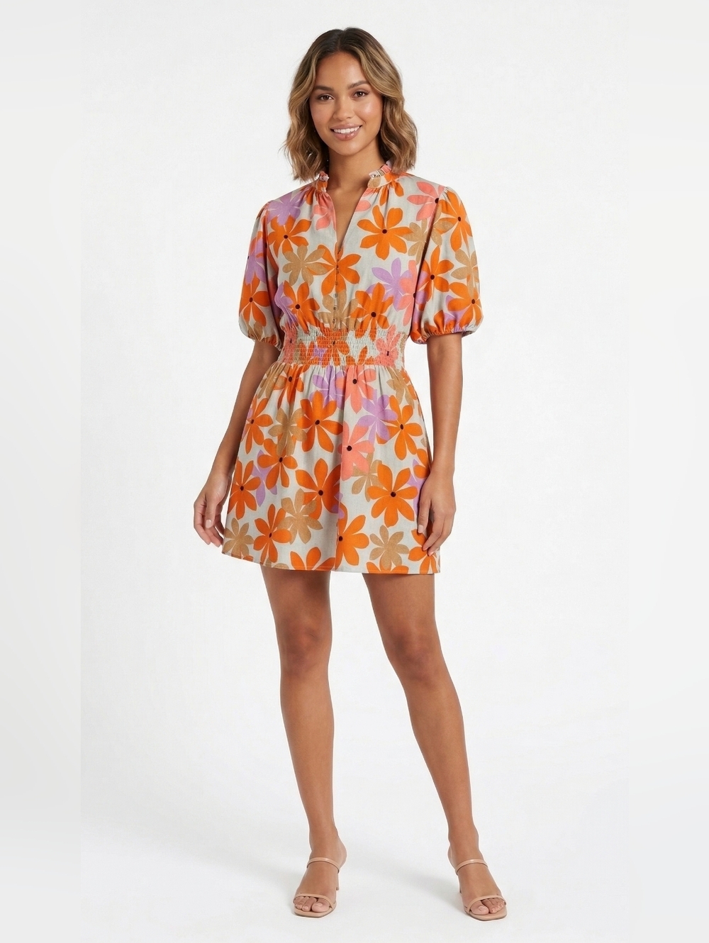 THML Puff Sleeve Flower Print Dress